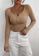 Long Sleeve Henley Button Down Ribbed Knit Slim Fit Casual T-shirts