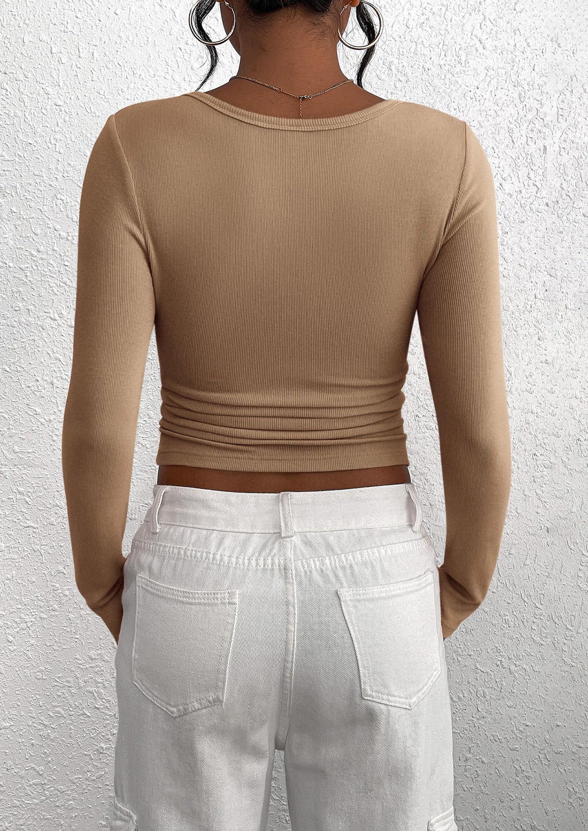 Long Sleeve Henley Button Down Ribbed Knit Slim Fit Casual T-shirts