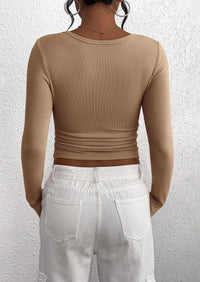 Long Sleeve Henley Button Down Ribbed Knit Slim Fit Casual T-shirts