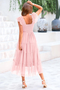 Casual Sleeveless Smocked Ruffle Tulle Flowy Beach Sundress