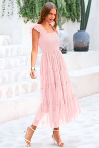 Casual Sleeveless Smocked Ruffle Tulle Flowy Beach Sundress