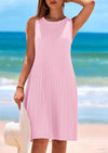 PRETTYGARDEN Womens Summer Crewneck Cap Sleeve Knit Casual Mini Dress