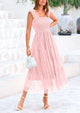 Casual Sleeveless Smocked Ruffle Tulle Flowy Beach Sundress
