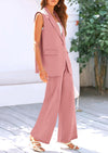 PRETTYGARDEN 2 Piece Outfits Sleeveless Suit Vest and Wide Leg Pants Business Casual Blazer Sets