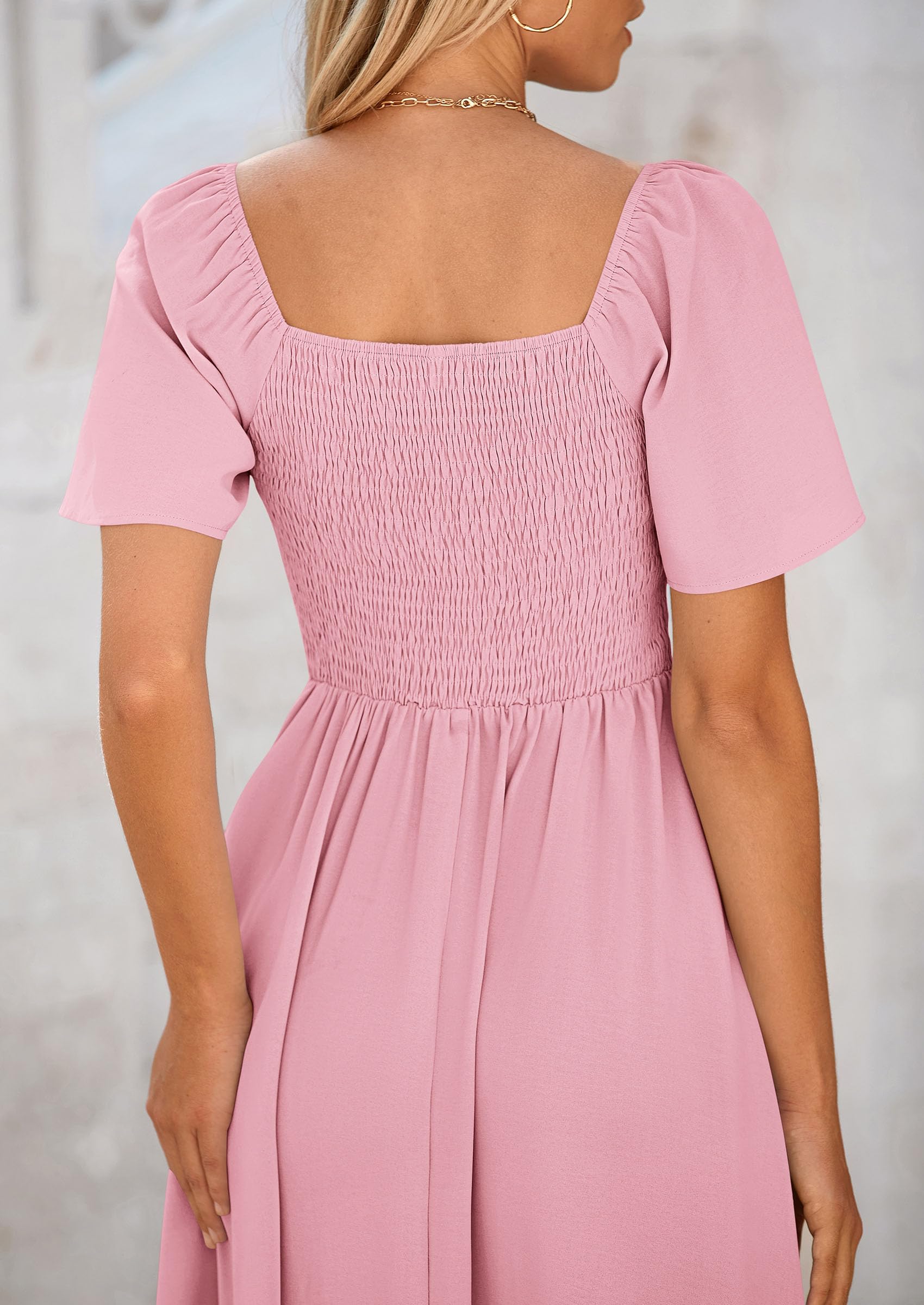 light pink flowy dress short FRSASU Rydcot Women's Summer Strapless Tube Mini Dress off Shoulder Smocked Ruffle A Line Flowy Short Party Club Dresses Pink, Size: Large