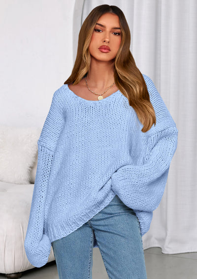 PRETTYGARDEN Women's Fall Oversized Sweaters Long Sleeve V Neck Dressy Casual Chunky Knit Loose Pullover Tops Winter Clothing