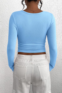 Long Sleeve Henley Button Down Ribbed Knit Slim Fit Casual T-shirts
