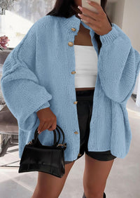 PRETTYGARDEN Women's Winter Button Down Cardigan Sweaters Mock Neck Lantern Long Sleeve Chunky Knit Jacket Trendy Outerwear