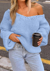 PRETTYGARDEN Women's Fall Oversized Sweaters Long Sleeve V Neck Dressy Casual Chunky Knit Loose Pullover Tops Winter Clothing