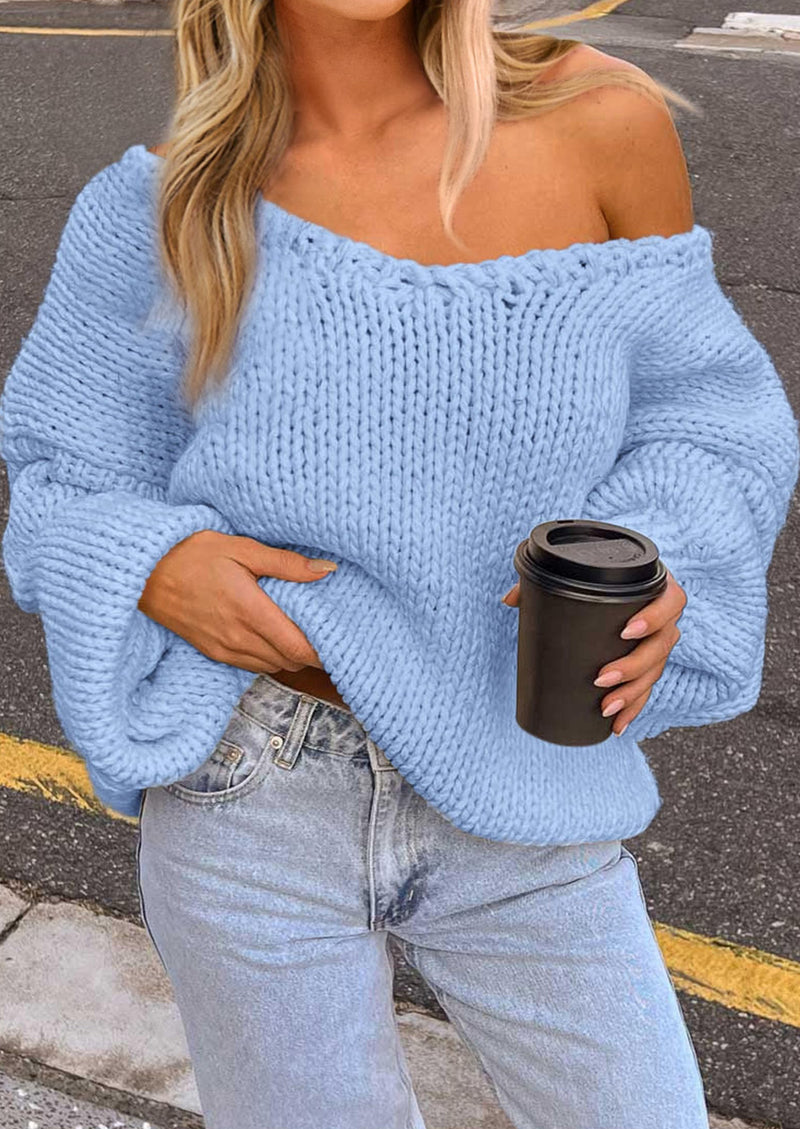 PRETTYGARDEN Women's Fall Oversized Sweaters Long Sleeve V Neck Dressy Casual Chunky Knit Loose Pullover Tops Winter Clothing
