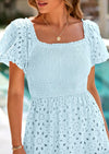 PRETTYGARDEN Dresses for Women Eyelet Square Neck Puff Sleeve Smocked Wedding Guest Maxi Dress with Pockets