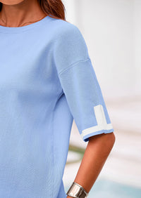 Casual Short Sleeve Knit Sweater Tops Wide Leg Pants 2 Piece Sets