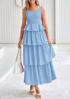 PRETTYGARDEN Womens Summer Sleeveless Midi Dress Scoop Neck A Line Smocked Ruffle Tiered Layered Beach Vacation Dresses