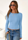 PRETTYGARDEN Womens Summer Fall Long Sleeve Shirts Ribbed Knit Fitted Basic Tee Going Out Tops Underscrub Casual Outfits