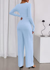 PRETTYGARDEN Jumpsuits for Women Dressy Casual Fall One Piece Outfits Long Sleeve Crew Neck Wide Leg Pants Rompers