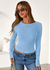 PRETTYGARDEN Womens Summer Fall Long Sleeve Shirts Ribbed Knit Fitted Basic Tee Going Out Tops Underscrub Casual Outfits