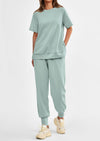 PRETTYGARDEN 2 Piece Outfit Tracksuits Casual Short Sleeve Tops High Waisted Sweatpants Set