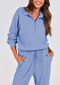 Two piece long sleeved half zip pullover sweatshirt, sports pants, casual set