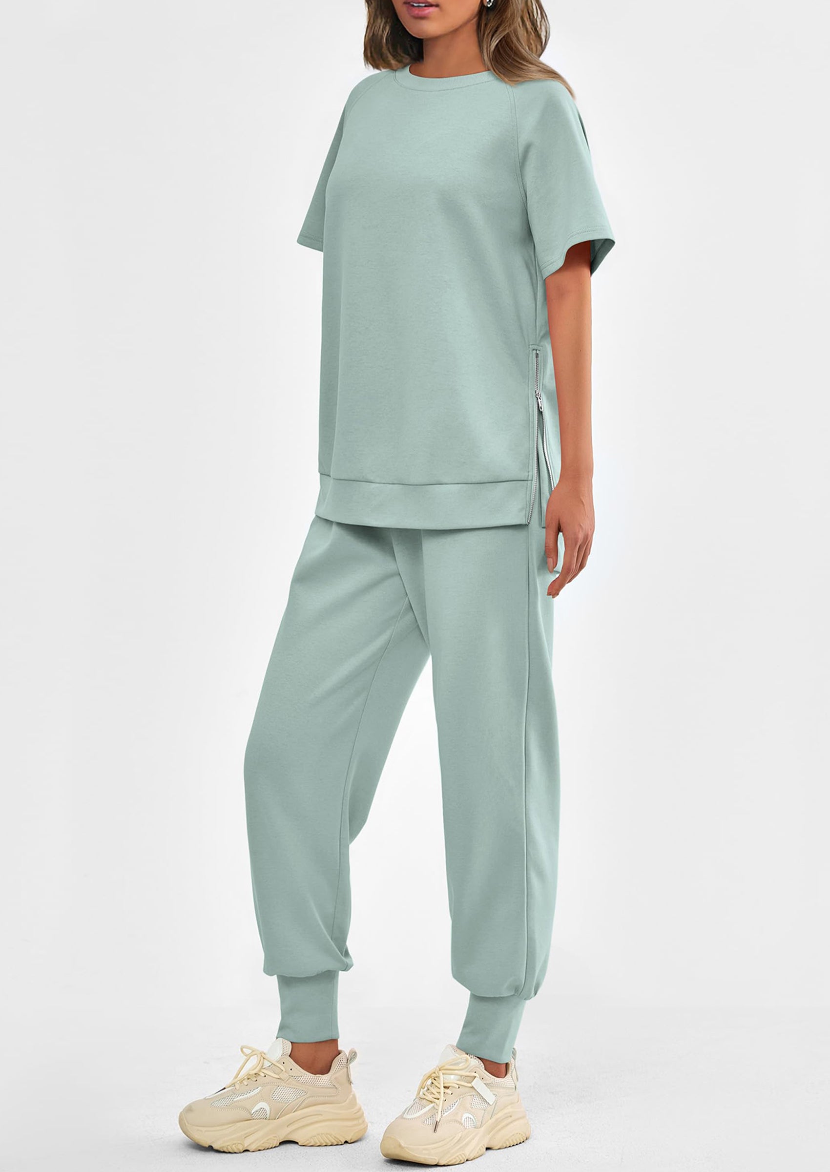 PRETTYGARDEN 2 Piece Outfit Tracksuits Casual Short Sleeve Tops High Waisted Sweatpants Set