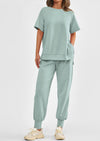 PRETTYGARDEN 2 Piece Outfit Tracksuits Casual Short Sleeve Tops High Waisted Sweatpants Set