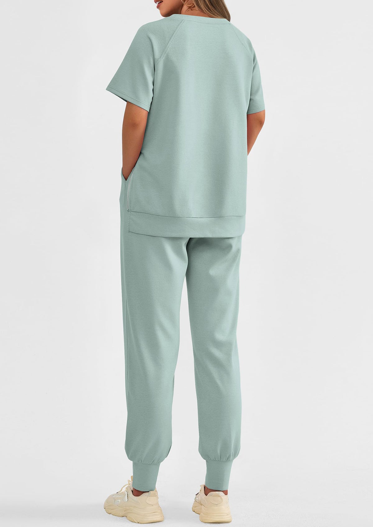 Casual Short Sleeve Tops High Waisted Sweatpants Two Piece Sets
