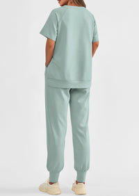 Casual Short Sleeve Tops High Waisted Sweatpants Two Piece Sets
