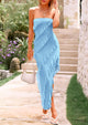 Strapless Tube Asymmetrical Ruffle Maxi Bodycon Dress