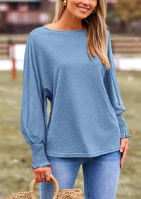 Puff Long Sleeve Crew neck Casual Basic T-shirts