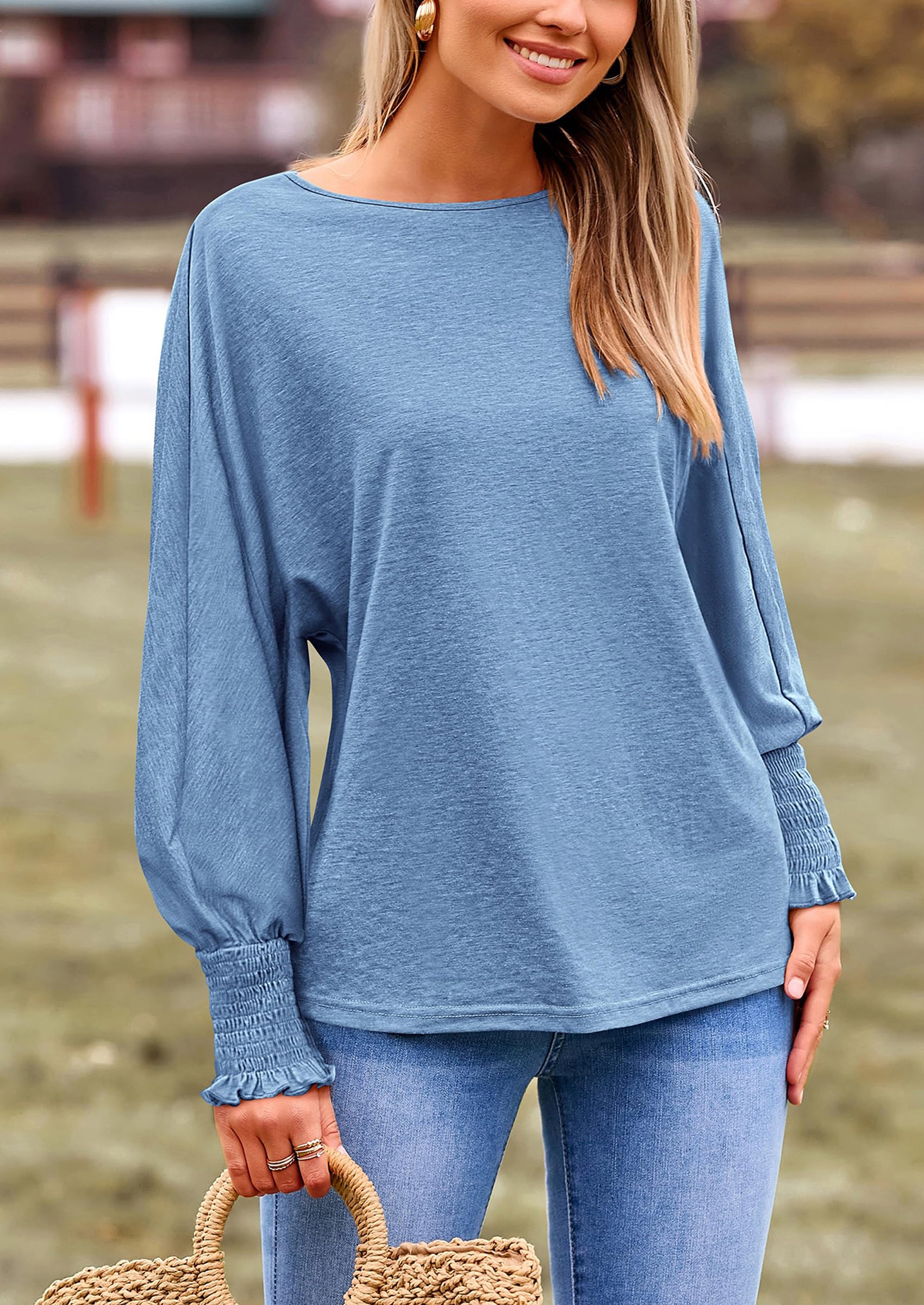 PRETTYGARDEN Women's Spring Fashion T Shirts Puff Long Sleeve Crewneck Casual Basic Tee Tops Blouses