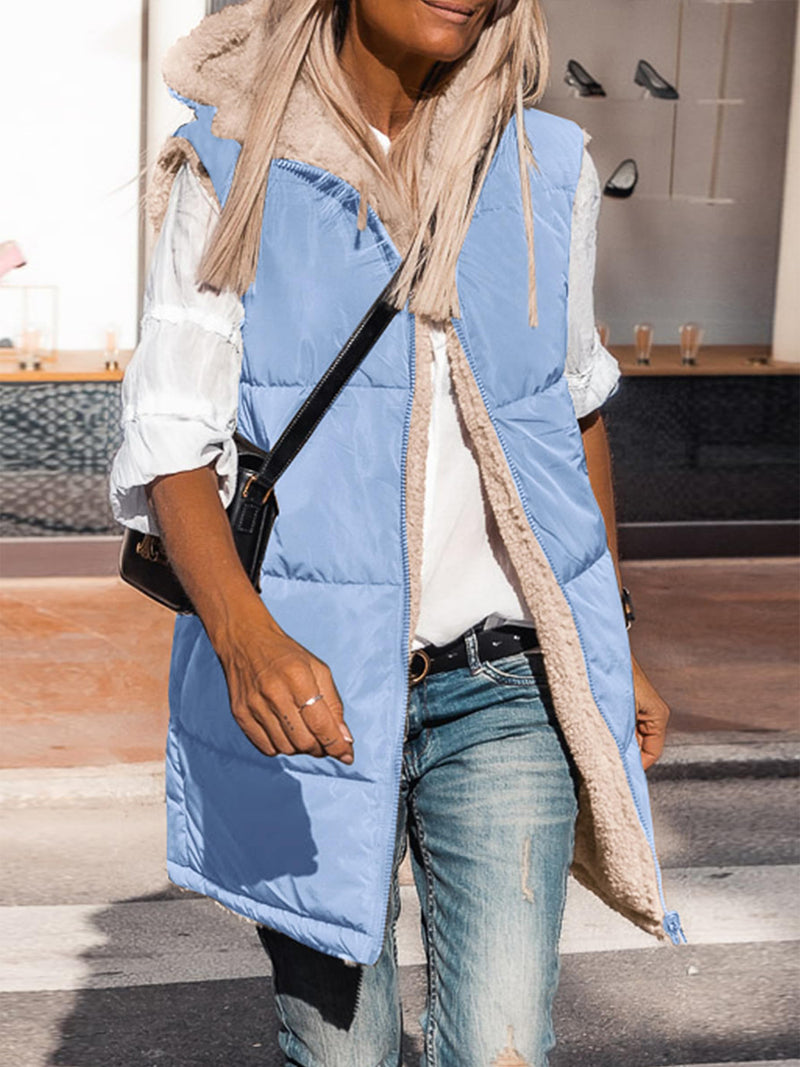 PRETTYGARDEN Womens Fall Reversible Vests Sleeveless Fleece Jacket Zip Up Hoodie Pockets Long Warm Winter Coat Outerwear