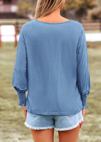 Puff Long Sleeve Crew neck Casual Basic T-shirts