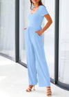 PRETTYGARDEN Casual Short Sleeve Square Neck Wide Leg Jumpsuit Rompers