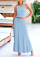 Casual Knit Cropped Tank Top High Waisted Skirt 2 Piece Sets