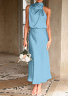 PRETTYGARDEN Women's Summer Satin Dress Elegant Sleeveless Mock Neck Cocktail Party Maxi Dresses