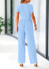 PRETTYGARDEN Casual Short Sleeve Square Neck Wide Leg Jumpsuit Rompers