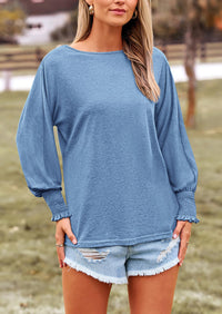 Puff Long Sleeve Crew neck Casual Basic T-shirts