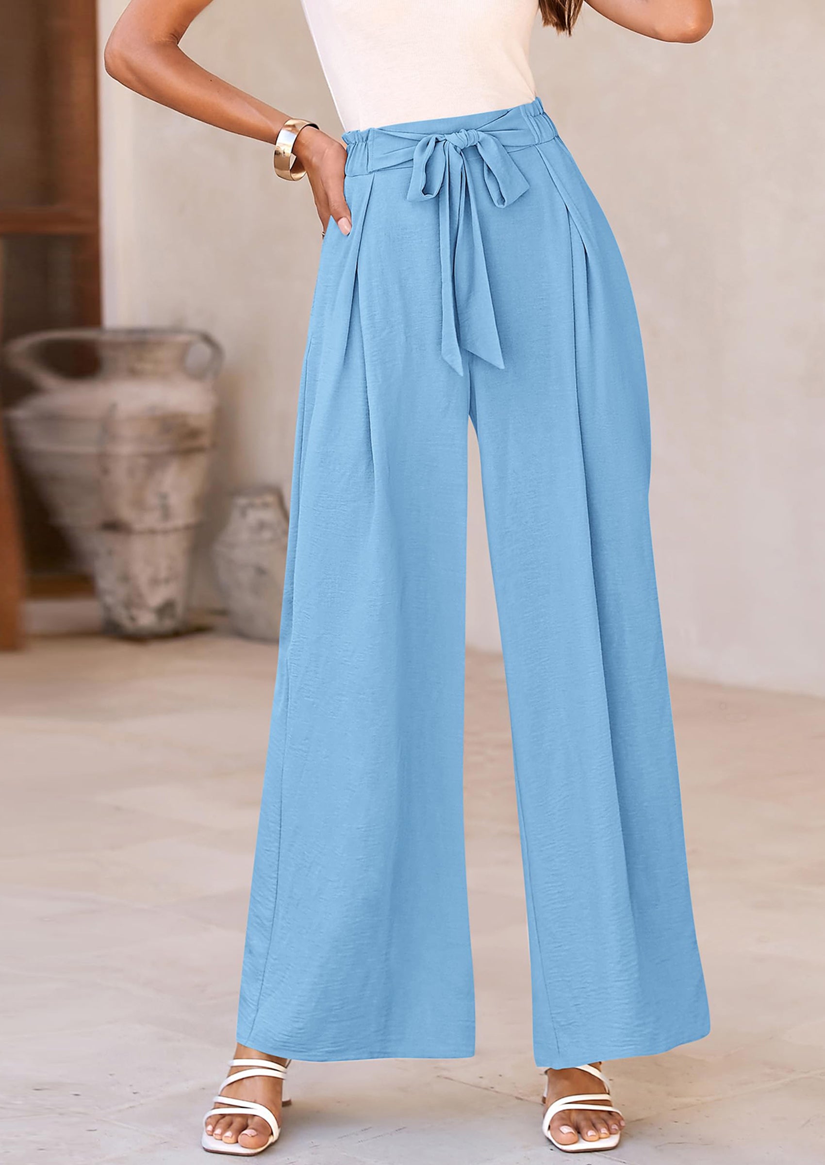 PRETTYGARDEN Women's Wide Leg Work Pants Business Casual High Waisted Loose Palazzo Trouser Summer Clothes