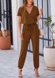 Deep V Neck Wrap Drawstring Waist Jumpsuits
