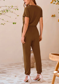 Deep V Neck Wrap Drawstring Waist Jumpsuits