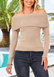 Off-Shoulder Y2K Long Sleeve Ribbed Knit Fitted Sweaters
