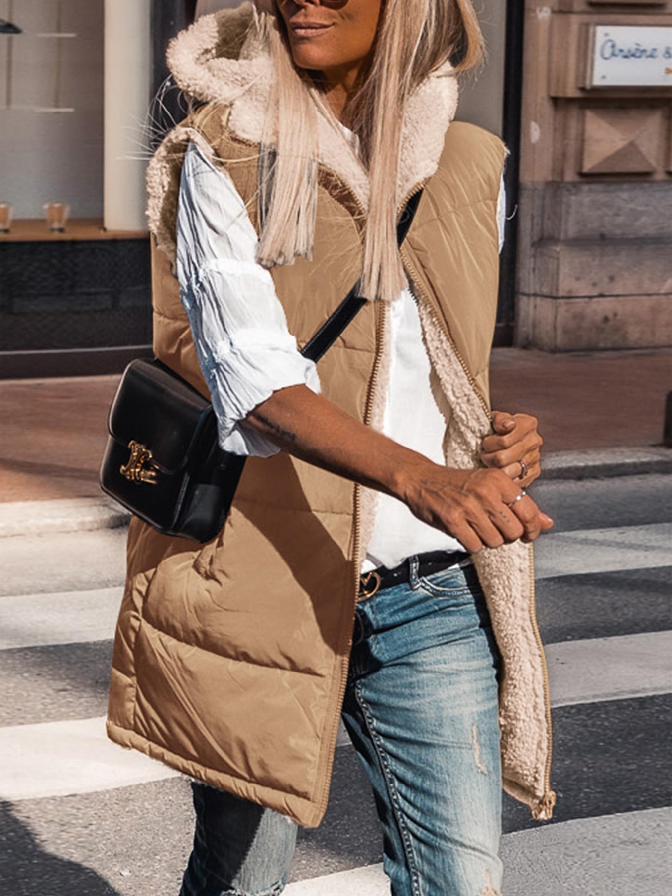 PRETTYGARDEN Womens Fall Reversible Vests Sleeveless Fleece Jacket Zip Up Hoodie Pockets Long Warm Winter Coat Outerwear