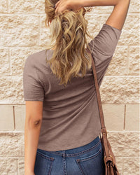 BTFBM Women Summer Henley Tunic Top V Neck Short Sleeve Button UP Solid Slim Fit Casual Ribbed Knit Shirt Blouses