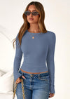 PRETTYGARDEN Womens Summer Fall Long Sleeve Shirts Ribbed Knit Fitted Basic Tee Going Out Tops Underscrub Casual Outfits