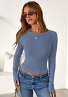 PRETTYGARDEN Womens Summer Fall Long Sleeve Shirts Ribbed Knit Fitted Basic Tee Going Out Tops Underscrub Casual Outfits