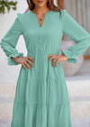 PRETTYGARDEN Women Fall Long Sleeve Smocked Maxi Dress Casual Square Neck Swiss Dot Tiered Ruffle Flowy Spring Pocket Dresses