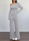 PRETTYGARDEN Casual Two Piece Sets for Women Fall Outfits Asymmetrical Off Shoulder Tops Wide Leg Pants Knit Lounge Set