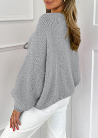 PRETTYGARDEN Women's Tie Front Bow Cardigan Sweaters Chunky Knit Long Puff Sleeve Trendy Fall Winter Jacket Coats