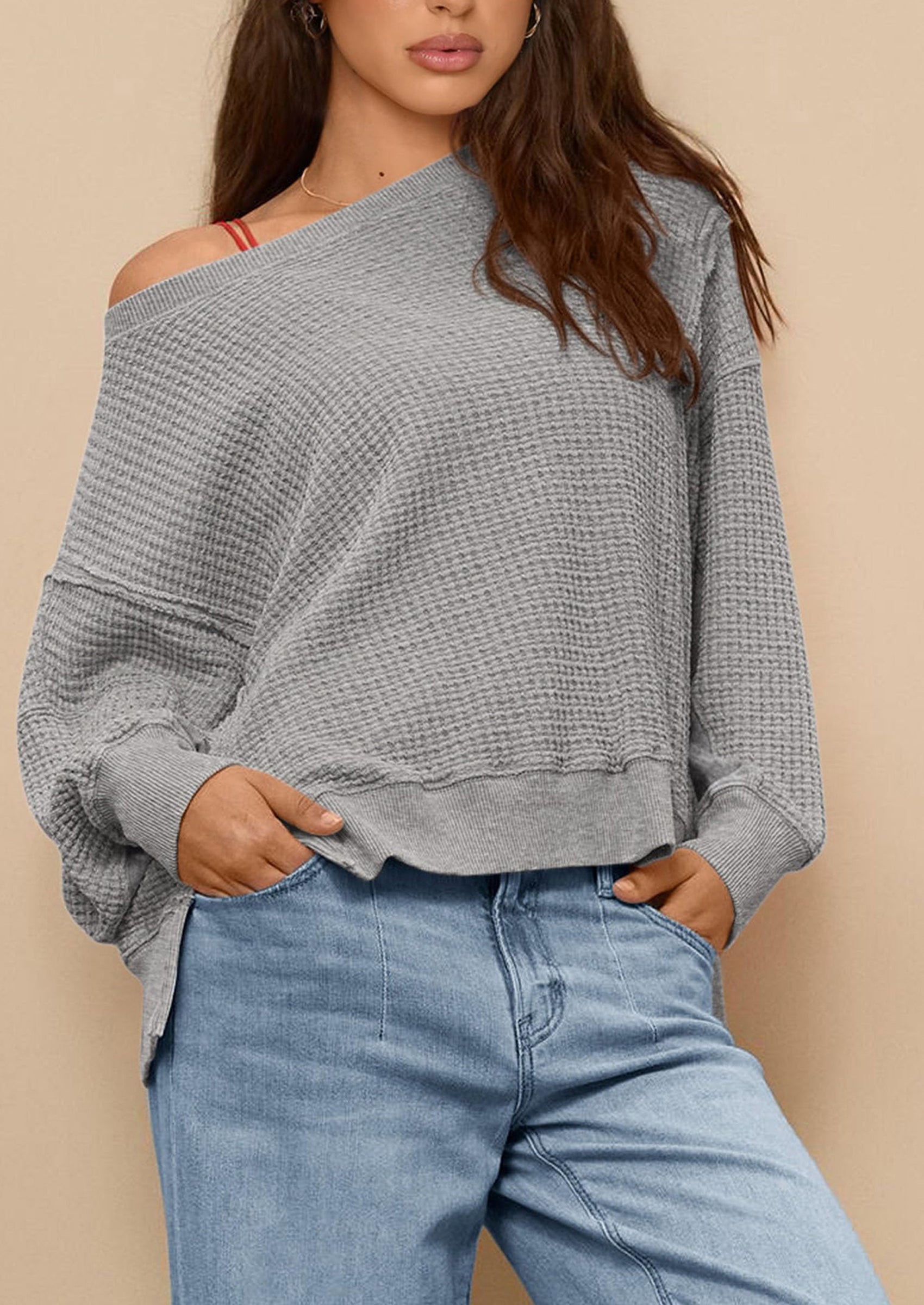 PRETTYGARDEN Oversized Sweatshirt for Women Fashion Crewneck Long Sleeve Pullover Waffle Knit Tops Fall Trendy Clothes