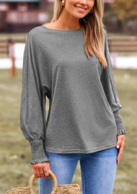 Puff Long Sleeve Crew neck Casual Basic T-shirts