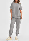 PRETTYGARDEN 2 Piece Outfit Tracksuits Casual Short Sleeve Tops High Waisted Sweatpants Set